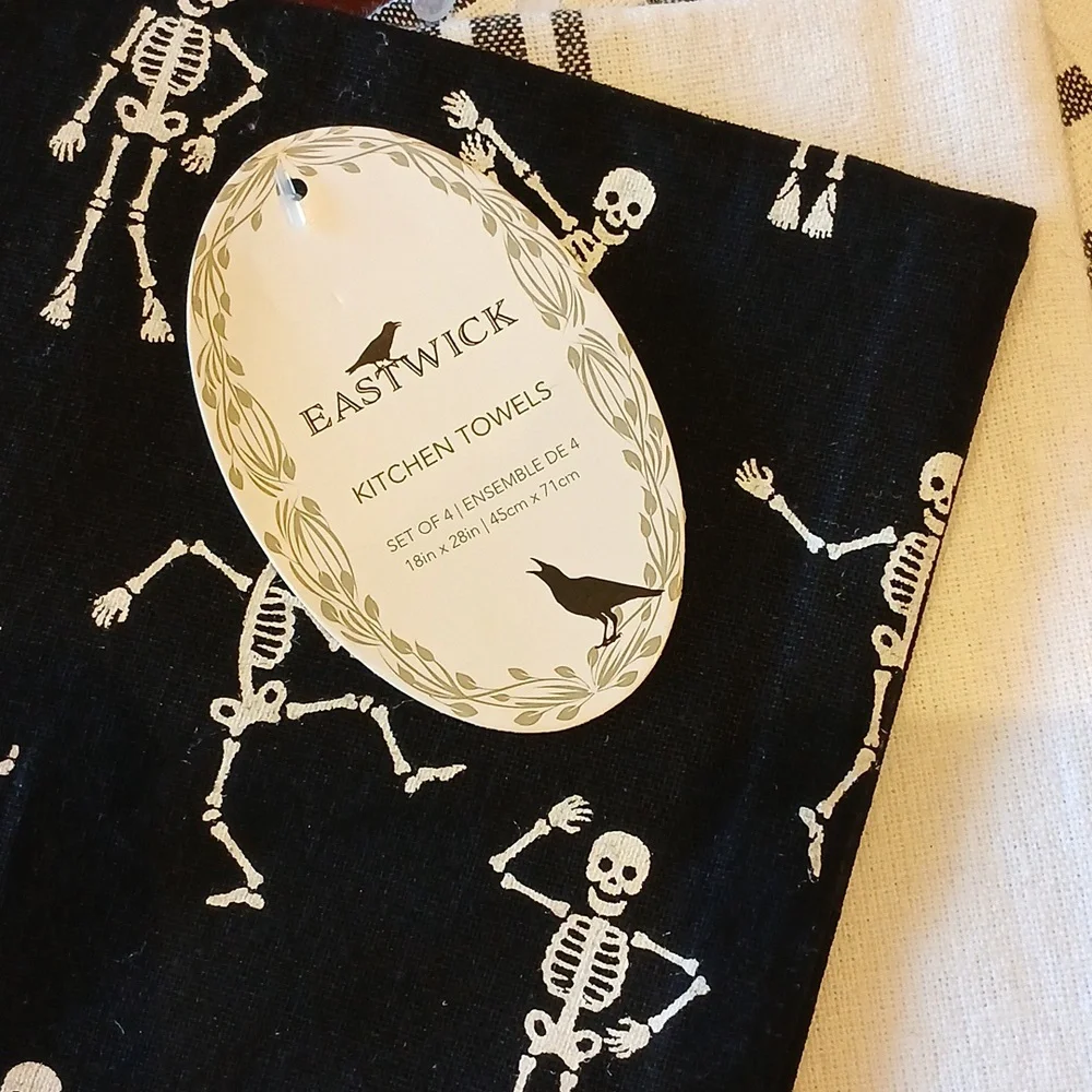 Set of 4 Eastwick Kitchen Towels Skeleton Yoga 18x28